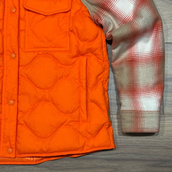 Woolrich Alba Panelled Overshirt Shacket in Orange/White Plaid Size Medium - Picture 6 of 16